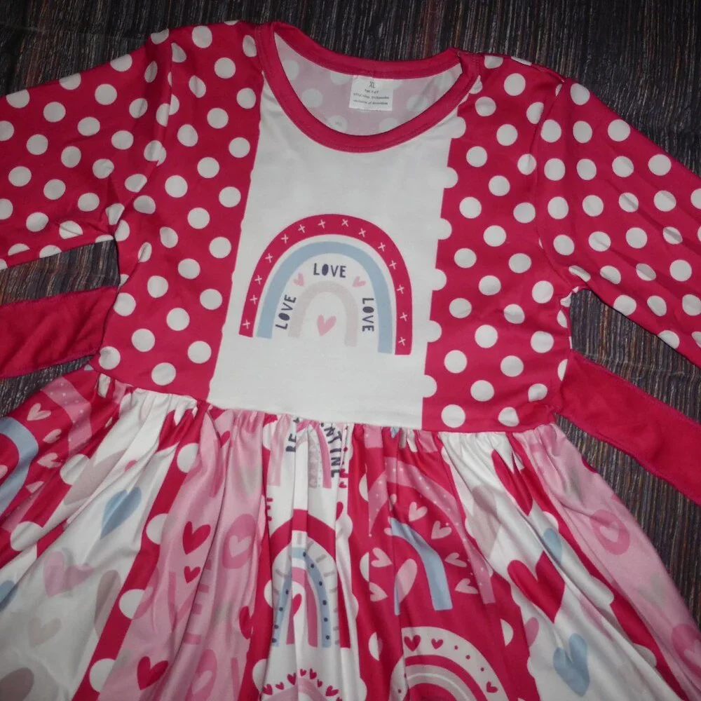 Valentine's Day Heart Rainbow Girls Boutique Girls Twirl Dress